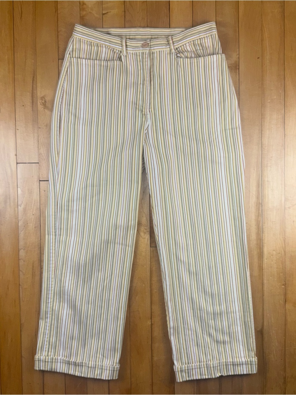 April Cornell Striped Straight-Leg Pants in White, Yellow, Blue, Green